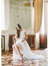 Boat Neck Beaded Ivory Lace Chiffon Wedding Dress